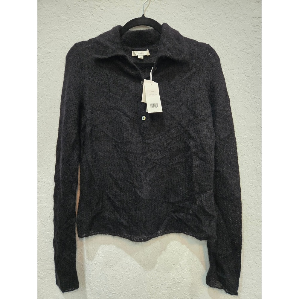 Vince Black Mohair Blend Collared Button‎ Front Sweater M - Imperfect